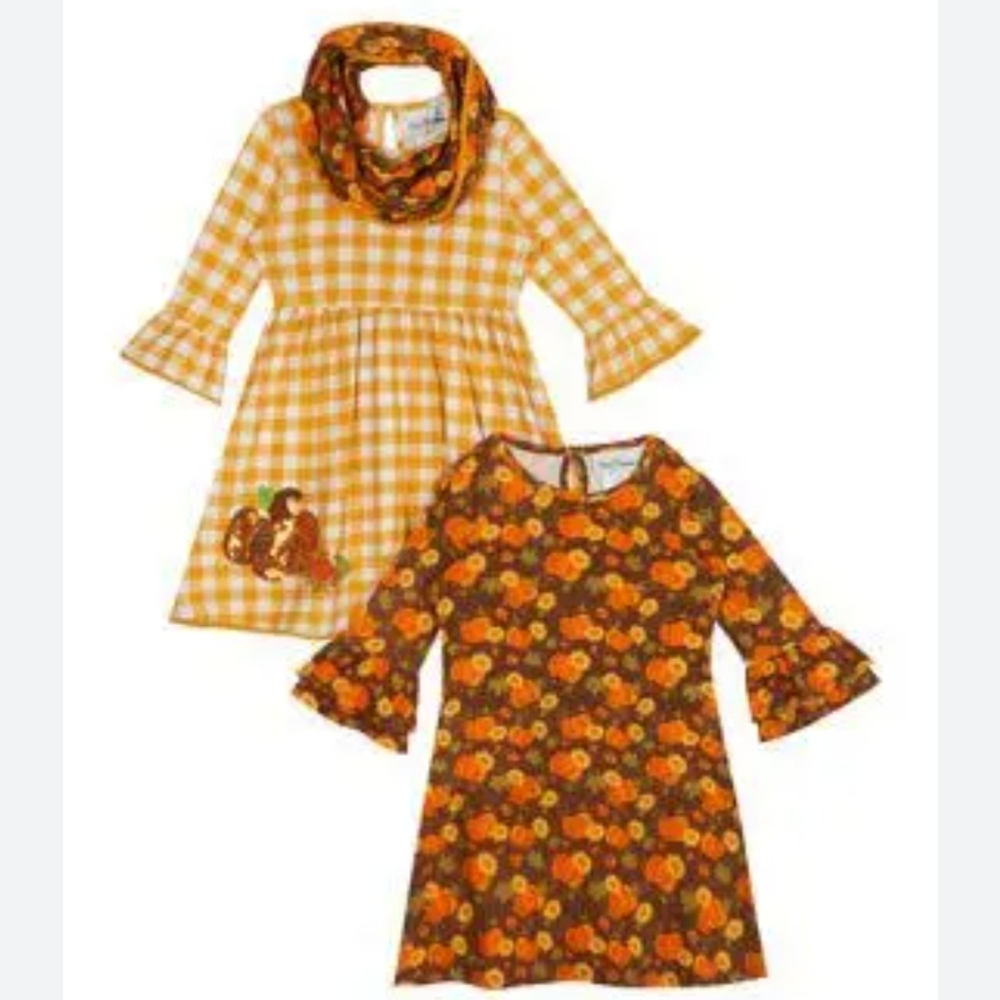 Rare Editions Girls Pumpkin Check 2 Pack Dress